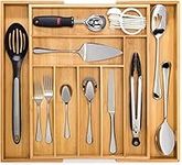 Premium Bamboo Drawer Organizer, Silverware Organizer, 100% Pure Bamboo, Adjustable Utensil Organizer, Kitchen Drawer Organizer, Silverware Tray for Drawer (7-9 Slots)