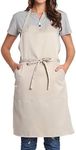 BIGHAS Adjustable Bib Apron with Pocket Extra Long Ties for Women Men, 18 Colors, Chef, Kitchen, Home, Restaurant, Cafe, Cooking, Baking (Beige)