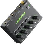 LiNKFOR 4 Channel Audio Mixer Ultra compact Low-noise Stereo Audio Mixer Metal Shell with Separate Volume Adjustment Power Switch for Microphones Guitars Bass Keyboards Stage Mixer