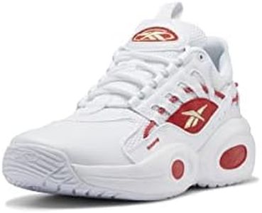 Reebok Unisex Solution Mid Basketball Shoe, White/Vector Blue/Matte Gold, 7.5 US Men