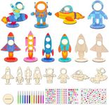 BAPHILE 24 Pcs Rocket Space Wooden Craft Kit Rocket for Painting,Unfinished Wood Cutouts Crafts,DIY Outer Space Birthday Party Decorations