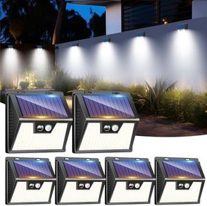 LOTMOS 6 Pack Solar Lights Outdoor Garden, 176 LED Ultra Bright Security Lights Motion Sensor, 3 Modes Waterproof Solar Powered Wall Fence Lights for Outside Stair Garage Yard Frontdoor, Cool White