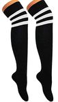 Women's Ladies Referee Stripe Over The Knee High Socks Cotton Sport Celebrity Inspired Fancy Dress (Black & White Ref, One Size)