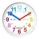 PBUK Kids Wall Clock - Learning Clock - Silent Analogue Telling Time Teaching Clock - White