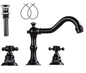 YBlucklly Lavatory Widespread Bathroom Sink Faucet Oil-Rubbed Bronze Mixer Tap Washing Room Vanity Faucet 8-16 inch 2 Handles 3 Holes Bathroom Faucet with Pop Up Drain