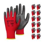 Safety Work Gloves PU Coated-12 Pairs,KAYGO KG11PB, Seamless Knit Glove with Polyurethane Coated Smooth Grip on Palm & Fingers, for Men and Women, Ideal for General Duty Work (L, Red)