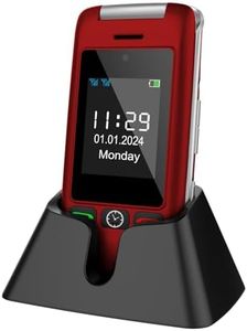 artfone C10 Red,with Charging Dock,2G Dual SIM Dual LCD Unlocked Flip Phone for Seniors with Large Colour Display, Big Buttons and Emergency SOS Button (UK and Irish Version)