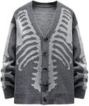 SHENHE Men's Skeleton Pattern Cardigan Sweaters Long Sleeve Unisex Outwear Knitted Coats Dark Grey XL