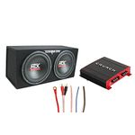 MTX 12 Inch Car Audio Dual Loaded Subwoofer Box, Crunch 2 Channel A/B Class Amplifier, & Soundstorm 8 Gauge Car Amplifier Wiring Kit w/RCA, Black, 29.69x13.5x11.125x14 inches