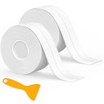 2 Rolls Caulking Tape Waterproof Self Adhesive, Kitchen & Bath Seal Caulk Strip, Self Adhesive Caulk Tape Sealant Strip for Toilet Base, Bathtub Countertop, Wall Floor, with Sealing Tool (126 X 1.5In)