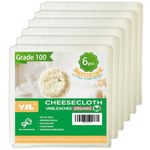 YJL Organic Cheese Cloths Grade 100, 6 PCS 20x20 Inch, Hemmed Unbleached Cheesecloth for Straining, Ultra Fine Reusable Cheesecloth for Cooking, Roasting, Cheese Making, Steaming