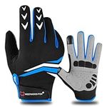 WESTWOOD FOX Full Finger Cycling Gloves with Padding for Men Women, Anti-Slip, Shock Absorbing, Breathable, Touchscreen Mountain Bike Gloves for BMX, MTB Riding, Road Racing, Bicycle (L, BLUE)