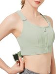 PLUMBURY Women's Padded Front Zip Plus Size Full Coverage High Support Velcro Adjustable Sports Bra for Workout Gym, Size 2XL, Green