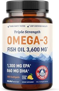 Triple Strength Omega 3 Fish Oil 3600 mg | EPA & DHA | Over 2100mg of Omega-3 Fatty Acids | Over 1300mg EPA + 860mg DHA | Best Essential Fatty Acids | Premium Burpless Softgel Supplements (180 Ct)