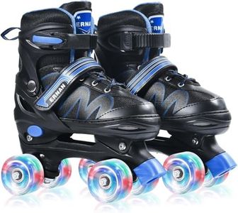 ERNAN Roller Skates for Kids, 4 Size Adjustable Light Up Wheels, Beginner Girls & Boys, Blue, Large
