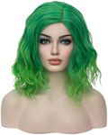 BERON Green Wigs for Women Short Curly Bob Wavy Wig Girls Ombre Green 14" Body Wave Shoulder Length Hair Wig Heat Resistant Synthetic Halloween Cosplay Daily Party Wigs