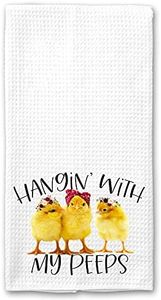 Hanging with my Peeps Chicks Floral Baby Chicken Farm Rustic Microfiber Kitchen Towel