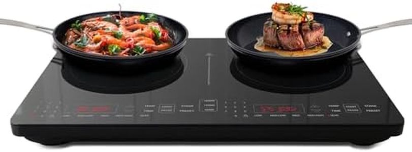 Nuwave Double Cooktop Induction Countertop Burner, Portable, 900 & 1800W, 100°F to 575°F, Large 8” Heating Coil, 50 Pre-Programmed Settings, Shatter-Proof Ceramic Glass, Built-In Safety Auto Shut Off