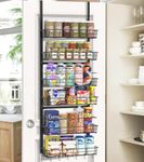 Mefirt Over The Door Pantry Organizer, Hanging Behind Door Storage and Organizers Spice Rack, 6 Adjustable Baskets Heavy-Duty Metal Wall Mount Seasoning Rack with Detachable Guardrail - Black