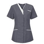 Scrub Tops for Women UK Uniform Healthcare Beauty Tunic Work Tops Care V-Neck Short Sleeve for Career Day Women's Nurse Scrubs Graphic Work Shirt Solid Color Work Tunics Nurses Top Health Care Workers