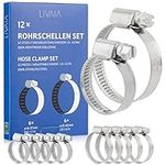 Hose Clamps Assortment: 12x Hose Clamps Stainless Steel – Adjustable Size 0.6 inch to 1.6 inch – Stainless Steel Pipe Clamp, Pipe Clamps Set – LIVAIA