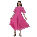 fashion of art Women's Georgette Fit and Flare A-line Maxi Dress (Pink, Small)