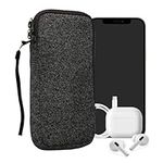 kwmobile Neoprene Phone Pouch Size XXL - 7" - Universal Cell Sleeve Mobile Bag with Zipper, Wrist Strap - Anthracite/White