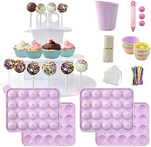 ULEE Cake Pop Maker Set Including Silicone Lollipop Molds, 3 Tier Display Stand, Silicone Cupcake Molds, Chocolate Candy Melting Pot, Lollipop Sticks, Decorating Pen, Bags and Twist Ties (Purple)