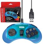 Retro-Bit Official Sega Genesis USB Controller 8-Button Arcade Pad for Sega Genesis Mini, Nintendo Switch, PC, Mac, Steam, RetroPie, Raspberry Pi - USB Port - Clear Blue