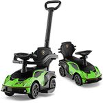 GYMAX 3 in 1 Kids Ride on Push Car, Licensed Lamborghini Push Along Car with Handle, Guardrails, Horn & Sound, Underneath Storage, Toddler Sliding Car for 1-3 Years Old Boys Girls (Green)