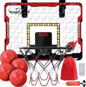 EagleStone Mini Basketball Hoop Indoor with LED Light,Double Electronic Scoreboard,Basketball Hoop Indoor Toys for Kids,2 Game Modes Over Door Basketball Hoop for 5-7 8-12 Year Olds Boys, Gifts