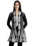 ICW Women's Knitted Stretchable Cardigan Front-Open Full Sleeve Winter Long Shrug Jacket (ONE Size FIT to 32-38 INCH Bust) (Black-2)