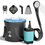 Mytrix 2024 Upgraded Portable Camping Shower Full Set, 6000mAh Rechargeable Power Suction Pump with Smart Display, Multi-Modes Spray Head & 5 Gal Water Foldable Bucket for Outdoor Travel Hiking, Blue