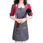 Apron for Men Women with Adjustable Straps and Large Pockets, Canvas Cotton Cooking Kitchen Chef Bib Aprons Waterproof Grey