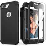 for iPhone 8 Plus Case, for iPhone 7 Plus Case with Tempered Glass Screen Protector, IDweel 3 in 1 Shockproof Slim Hybrid Heavy Duty Hard PC Cover Soft Silicone Rugged Bumper Full Body Case (Black)