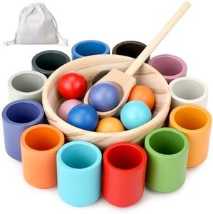 Royouzi Jouet en Bois Montessori, Jouet empilable en Bois, Jouet Montessori Jeu de Trieur, 12 boules de 30 mmpréscolaire pour Le tri des Couleurs et Le comptage, Cadeau pour Les 2 3 4 5 Ans