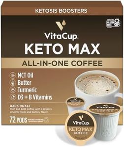 VitaCup Keto Max Dark Roast Coffee Pods, Ketosis & Energy, Butter, MCT Oil, Turmeric, B Vitamins, D3, All-In-One Keto Single Serve Pod Compatible w/Keurig K-Cup Brewers,72 Ct