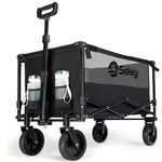 Sekey Folding Wagon with 220LBS Large Capacity,Heavy Duty Beach Wagon Cart on Big All-terrain Wheels,Collapsible Trolley Cart with Adjustable Handle & Drink Holders.Black&Grey