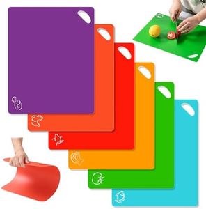 DOTOTO Cutting Board Mats, 6pcs Plastic Kitchen Chopping Boards Set, Simple Cutting Board with Food Icons and Easy-grip Handles, Suitable for Meat, Fish, Vegetables, Machine Washable and Easy To Store