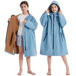 Hiturbo Kids Waterproof Changing Robe: Windproof Warm Robe Oversized Coat Surf Poncho with Short Fleece Lining(9-14yrs, Blue)