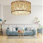 Home Furniture Express Emilia Design Crystal Drum Flush Ceiling Light, Gold