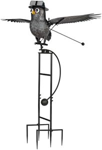 81" High Big Flying Owls Garden Decorative Stakes, Flying and Flapping under Heavy Winds, Rusted Metal Scaring Birds Yard Balancer Art, Animal Blancing Stake for Grass Farm Land Patio Lawn Decor