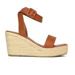 ESSEX GLAM Womens Ankle Strap Espadrille Sandals Ladies Open Toe Mid Wedge Heel Tan Platform Shoes Size 6