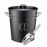 Rae Dunn Ice Bucket with Scoop - Stainless Steel Bucket with Handle, Lid and Ice Scooper - 4 Qt. Storage Bin for Ice Cubes for Bars, Parties, Backyard Barbeques, Picnics, and Camping (Black)