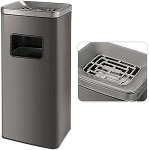 BEAMNOVA Trash Can Indoor Outdoor Stainless Steel Commercial Garbage Can Brushed Industrial Garbage Enclosure Inside Cabinet with Lid Waste Container, Metallic Black, 11.8 * 9.8 * 26.8 in