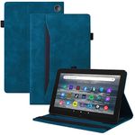 Miimall Compatible All-New Kindle Fire 7 Tablet Case(12 Generation, 2022 Release), Premium PU Leather Protective Cover with Hand Strap for Kindle Fire 7 Tablet 12th Gen (Blue)