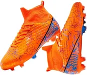 TerGisisi Mens Womens Soccer Cleats Youth Training Football Cleats Lightweight High-top Soccer Shoes Non-Slip Spike Futsal, Tacos de Futbol para Hombre, Orange/Blue/Black/Gold, 7 Men