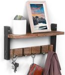 Whimsii Coat Rack Wall Mount with Shelf, 16" with 5 Flippable Wall Hooks for Hanging, Rustic Wood & Reinforced Iron, Entryway, Living Room, Bedroom, Bathroom