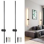 Black Plug in Wall Lights Set of 2, Modern Dimmable LED Wall Lights with Remote, 31.5 inches Wall Sconce Lights, Plug in Wall Lamp with Memory Function, Wall Sconce Lights for Living Room Bedroom