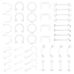 AceFun 44 pcs Mix Style Clear Piercing Retainer Flexible Lip Ear Nose Septum Eyebrow Nipple Tongue Rings Cartilage Tragus Retainer Bioflex Horseshoe Hoop Industrial Barbell